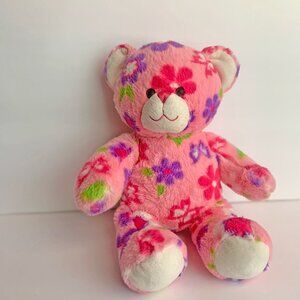 Build A Bear Pink Bear Flowers and Purple Butterflies Plush
